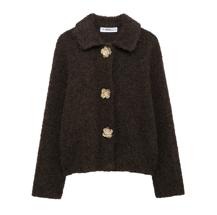 Damen elegante Strickjacke mit dekorativen Knopfdetails Drune