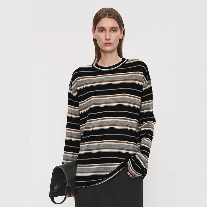 Damen Langarmshirt mit modischem Streifenmuster Drune