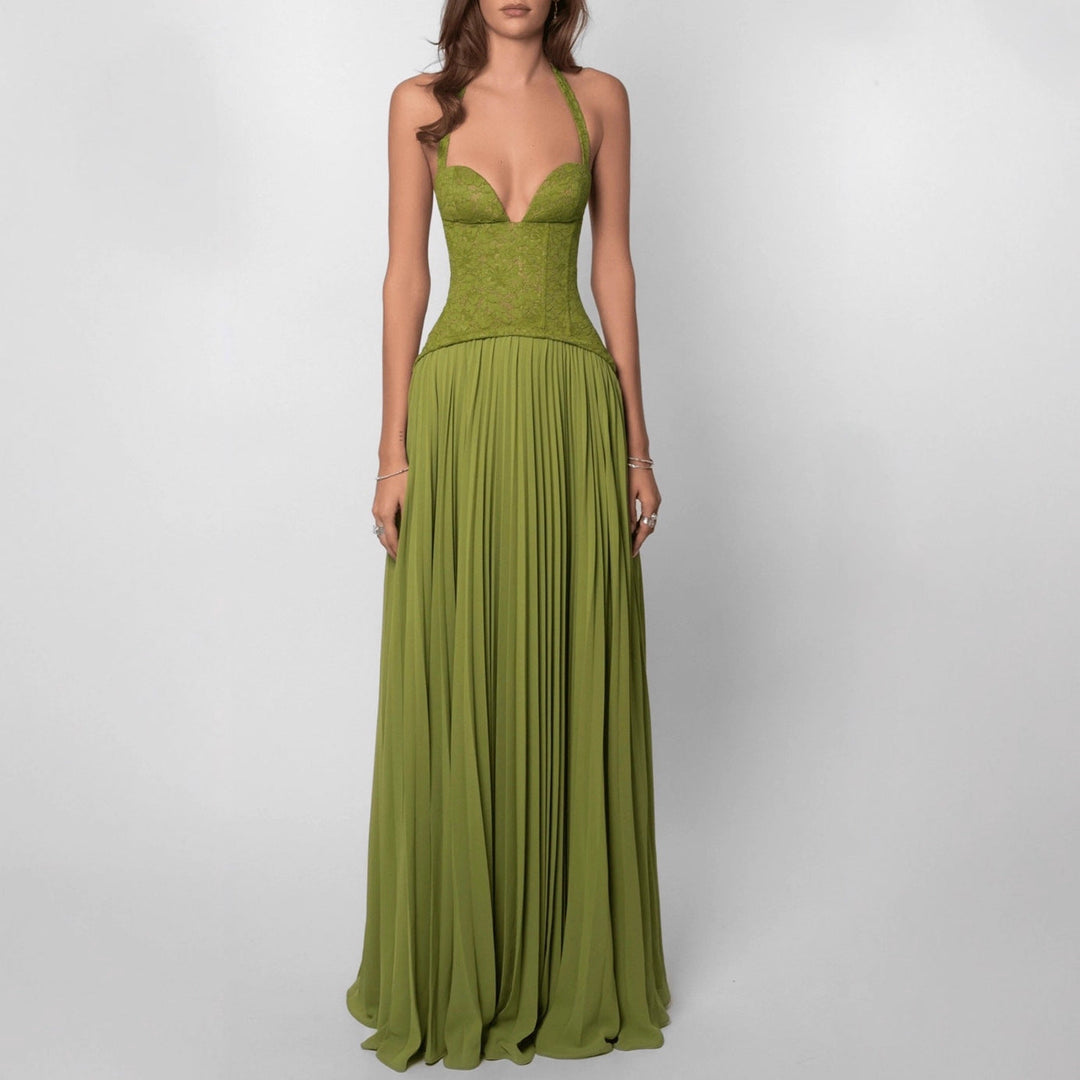 Damen nan elegantes Abendkleid mit Spitzenkorsett und plissiertem Maxirock Drune