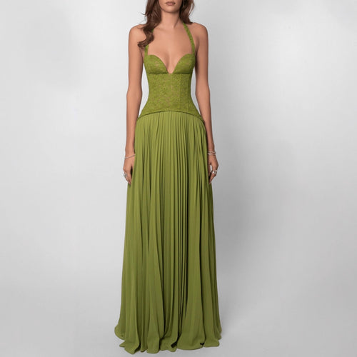 Damen nan elegantes Abendkleid mit Spitzenkorsett und plissiertem Maxirock Drune