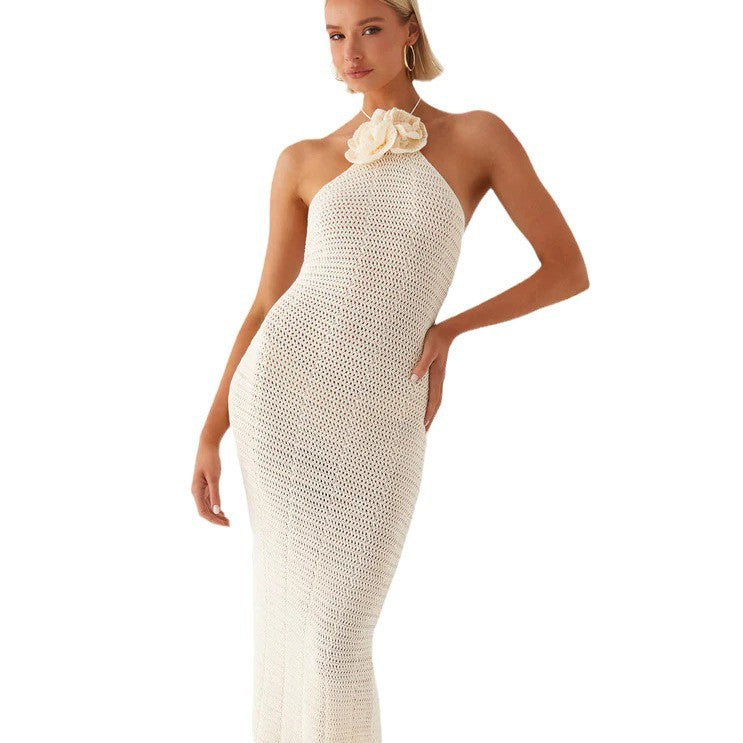 Damen Häkel-Maxikleid mit hohem Schlitzausschnitt Drune