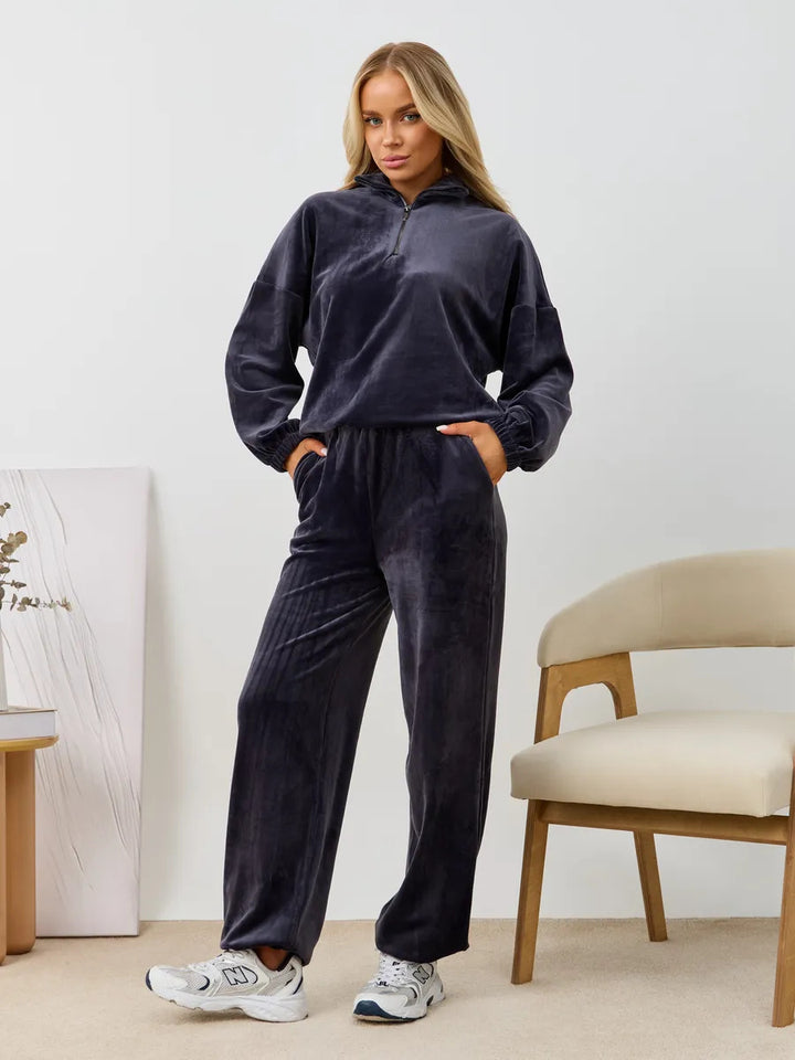 Damen Velours Jogginganzug mit hochgeschlossenem Kragen und elastischen Bündchen Drune