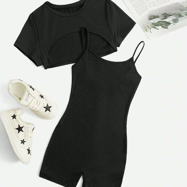 Damen Cropped Top und Shorts Jumpsuit Set Drune