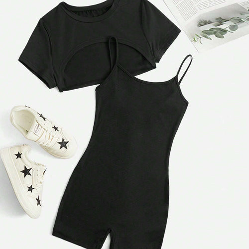 Damen Cropped Top und Shorts Jumpsuit Set Drune