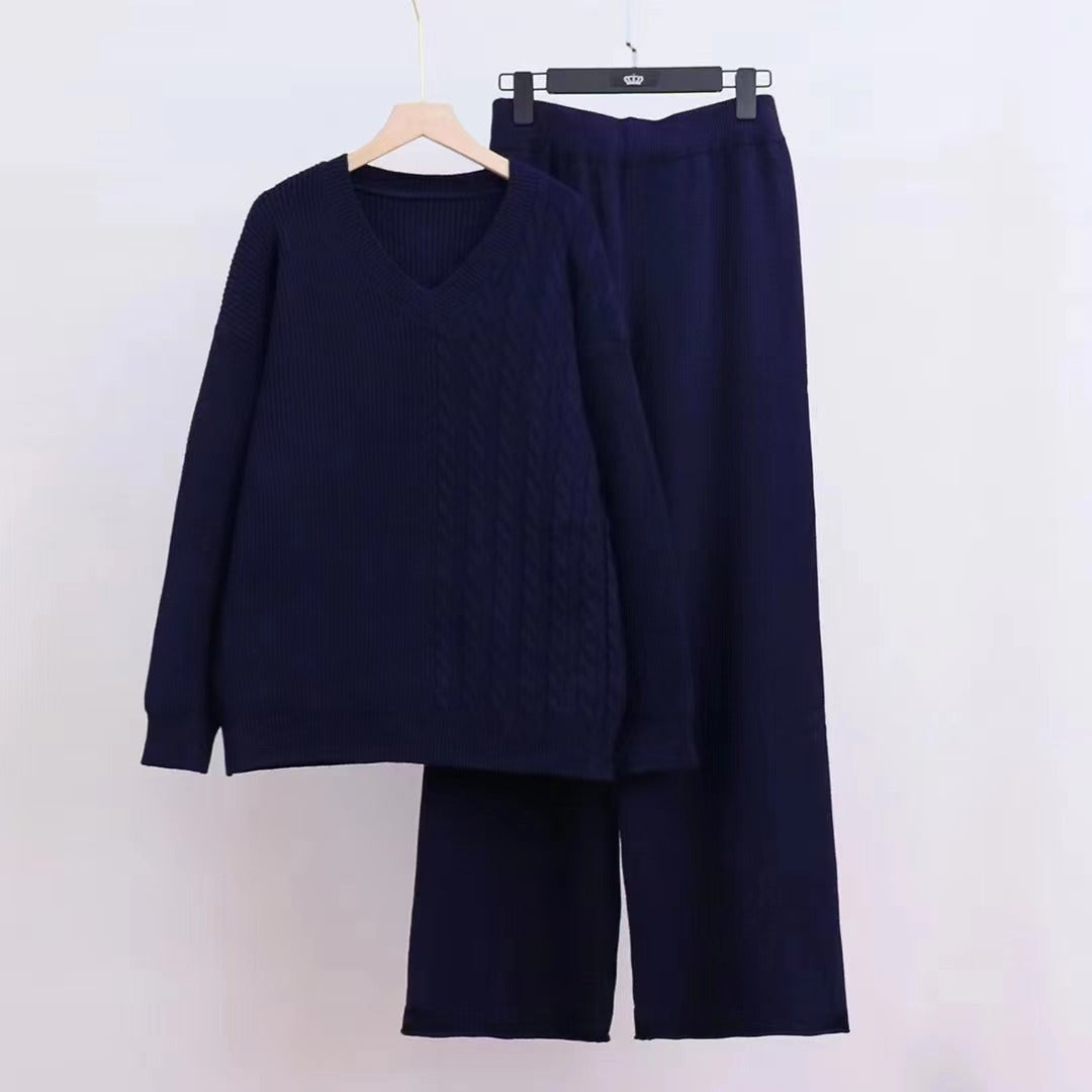 Damen Elegantes Strickpullover-Set mit V-Ausschnitt und losem Schnitt Drune