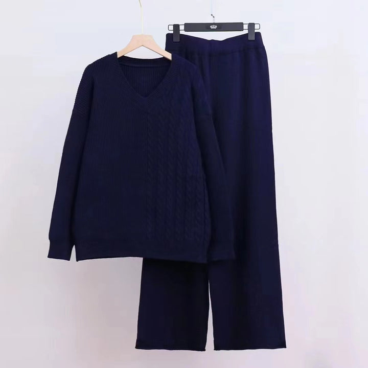 Damen Elegantes Strickpullover-Set mit V-Ausschnitt und losem Schnitt Drune