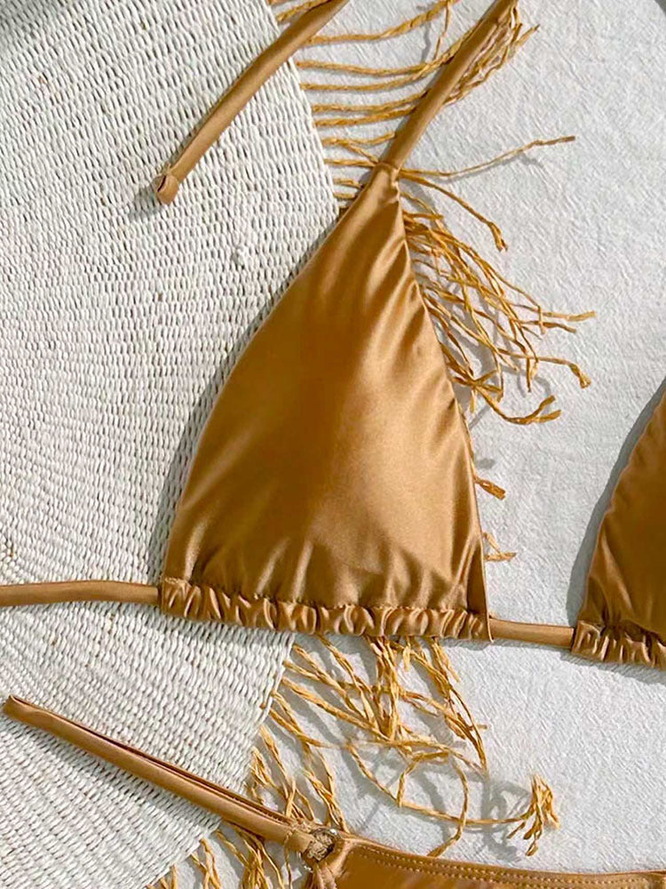 Damen Triangel-Bikini mit eleganten Fransen und verstellbaren Bändern Drune