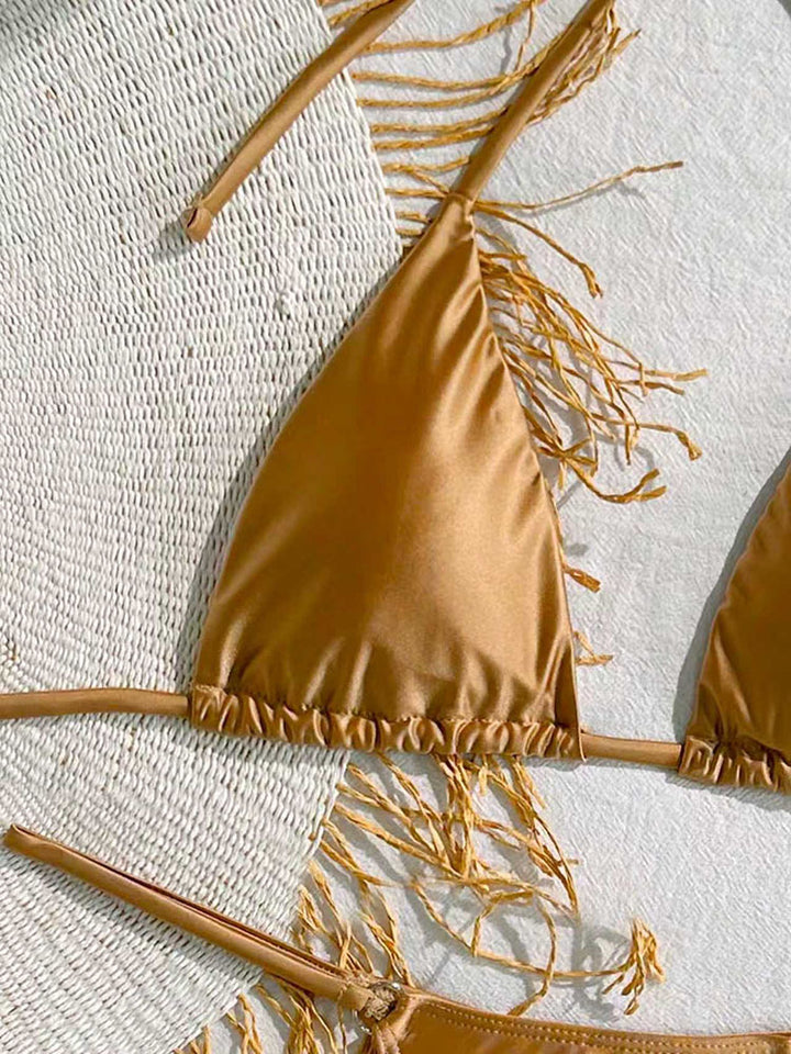 Damen Triangel-Bikini mit eleganten Fransen und verstellbaren Bändern Drune