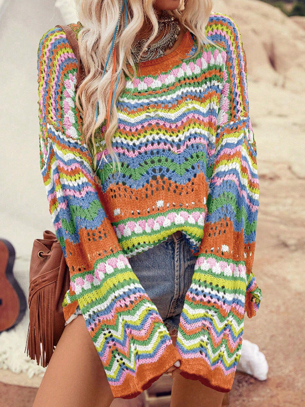 Damen Grober Strickpullover mit großzügigem Wellenmuster und weitem Schnitt Drune
