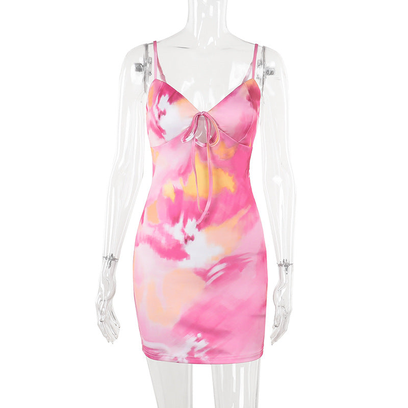 Damen figurbetontes Sommerkleid mit trägerlosem Design und verführerischem Krawattenverschluss Drune