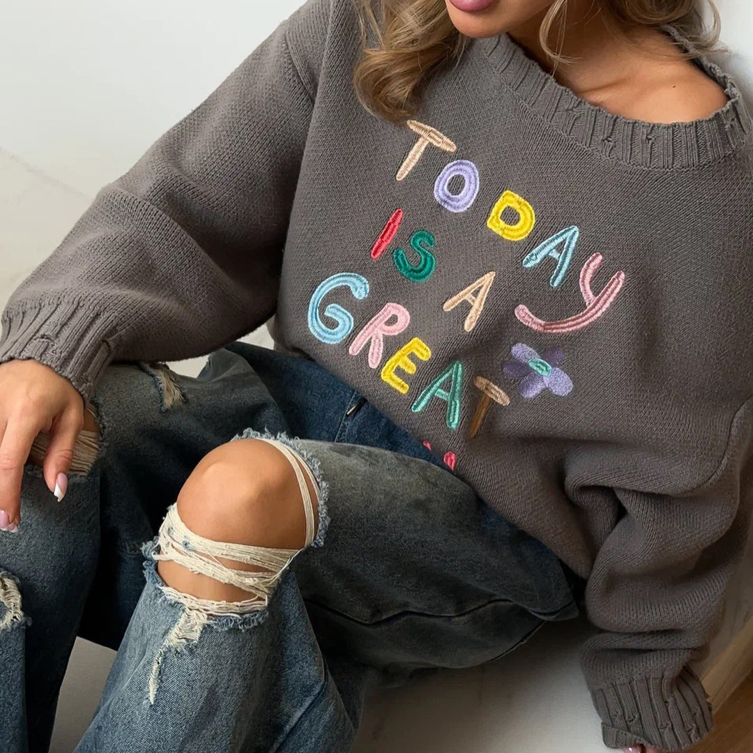 Damen oversized Sweatshirt mit buntem Stickdesign Drune