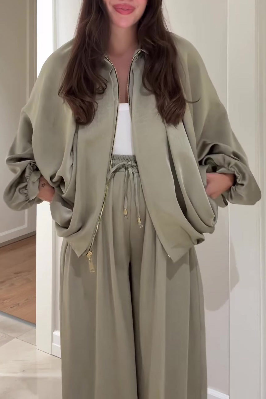 Drune | Reißverschlussjacke und Elastische Bund Weit Geschnittene Hose Zweiteiler Satz