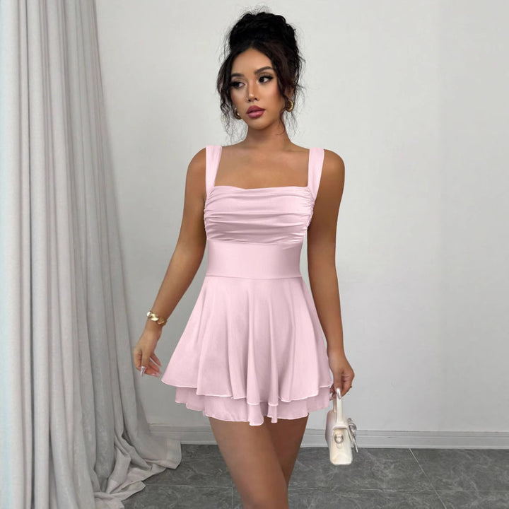 Damen Verspielt geschnittenes Sommerkleid mit Raffung und schwingendem Rock Drune