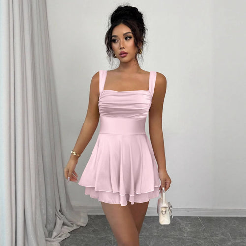 Damen Verspielt geschnittenes Sommerkleid mit Raffung und schwingendem Rock Drune