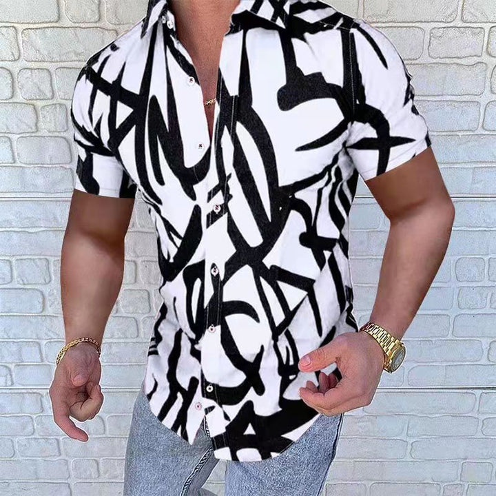Herren Kurzarmhemd mit einzigartigem Graffiti-Design und modernem Schnitt Drune
