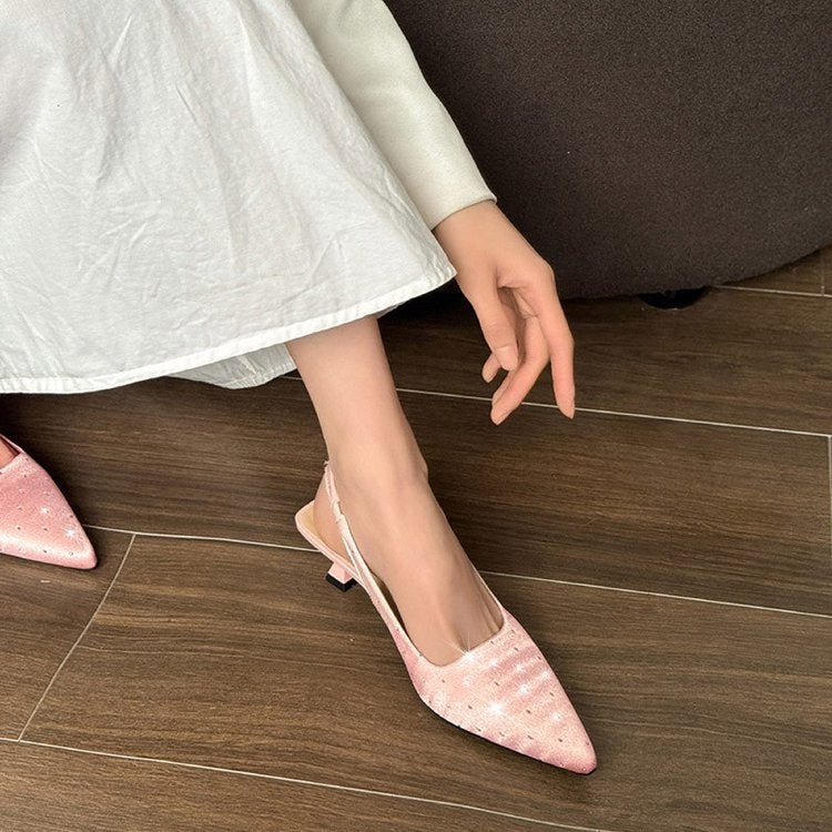 Damen glamouröse Slingback-Pumps mit feinen Glitzer-Applikationen und spitzem Design Drune