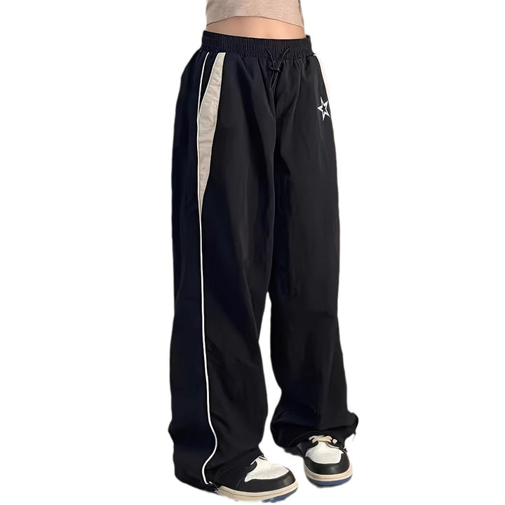 Damen Sportliche Weite Hose mit seitlichen Streifen und elastischem Bund Drune