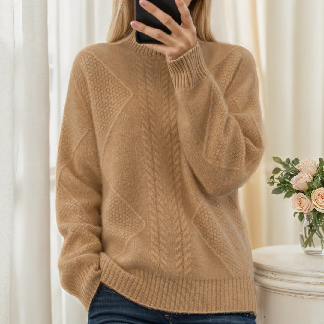 Damen nan strukturierter Oversize-Strickpullover mit Stehkragen und Rippbündchen Drune