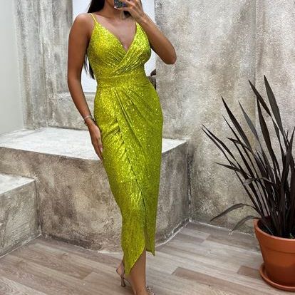 Damen Glitzerndes Maxikleid mit seitlichem Schlitz und schimmerndem Obermaterial Drune