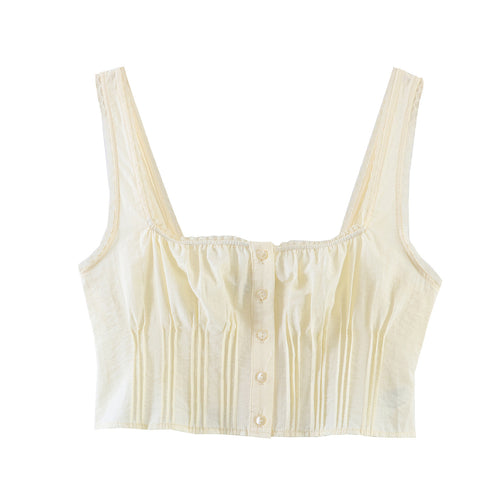 Damen-Crop-Top mit feinen Falten und Zierknöpfen Drune