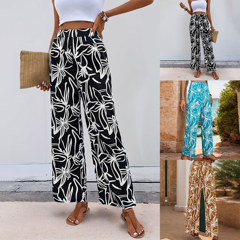 Damen weite Sommerhose mit floralem Muster und elastischem Bund Drune