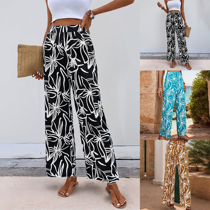 Damen weite Sommerhose mit floralem Muster und elastischem Bund Drune