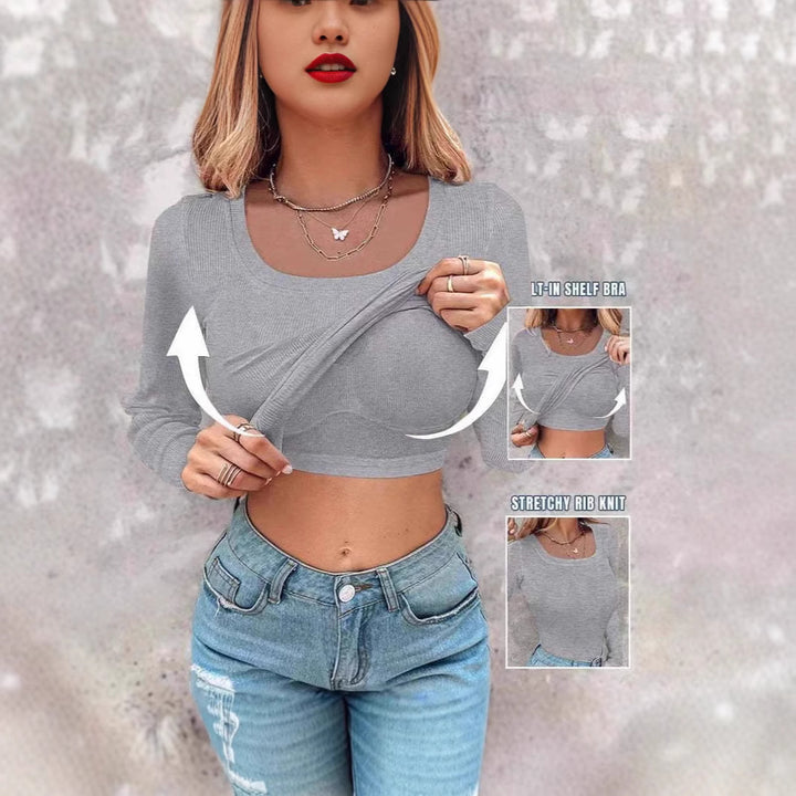 Damen cropped Langarmshirt mit integriertem Trägershirt Drune