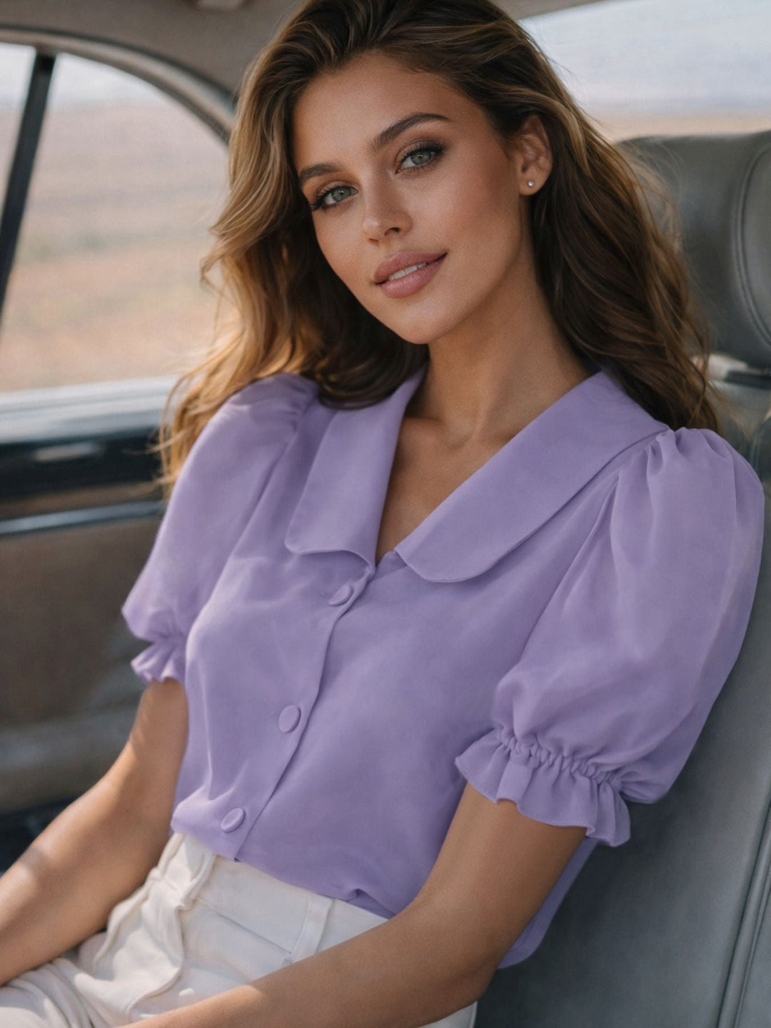 Damen Verspielt geschnittene Bluse mit Puffärmeln und Knopfdetails Drune