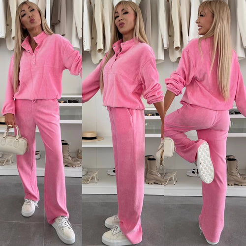 Damen Fleece-Hausanzug mit Knopfleiste Drune