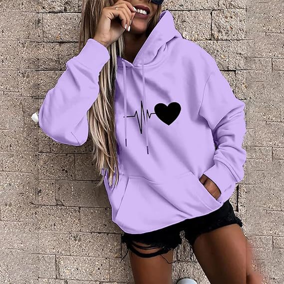 Damen Kapuzenpullover mit Herzschlagmotiv Drune