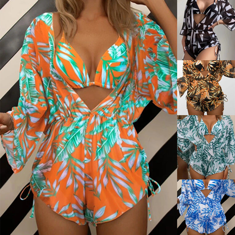 Damen Strandkleid mit floralem Muster und luftigen Ärmeln Drune
