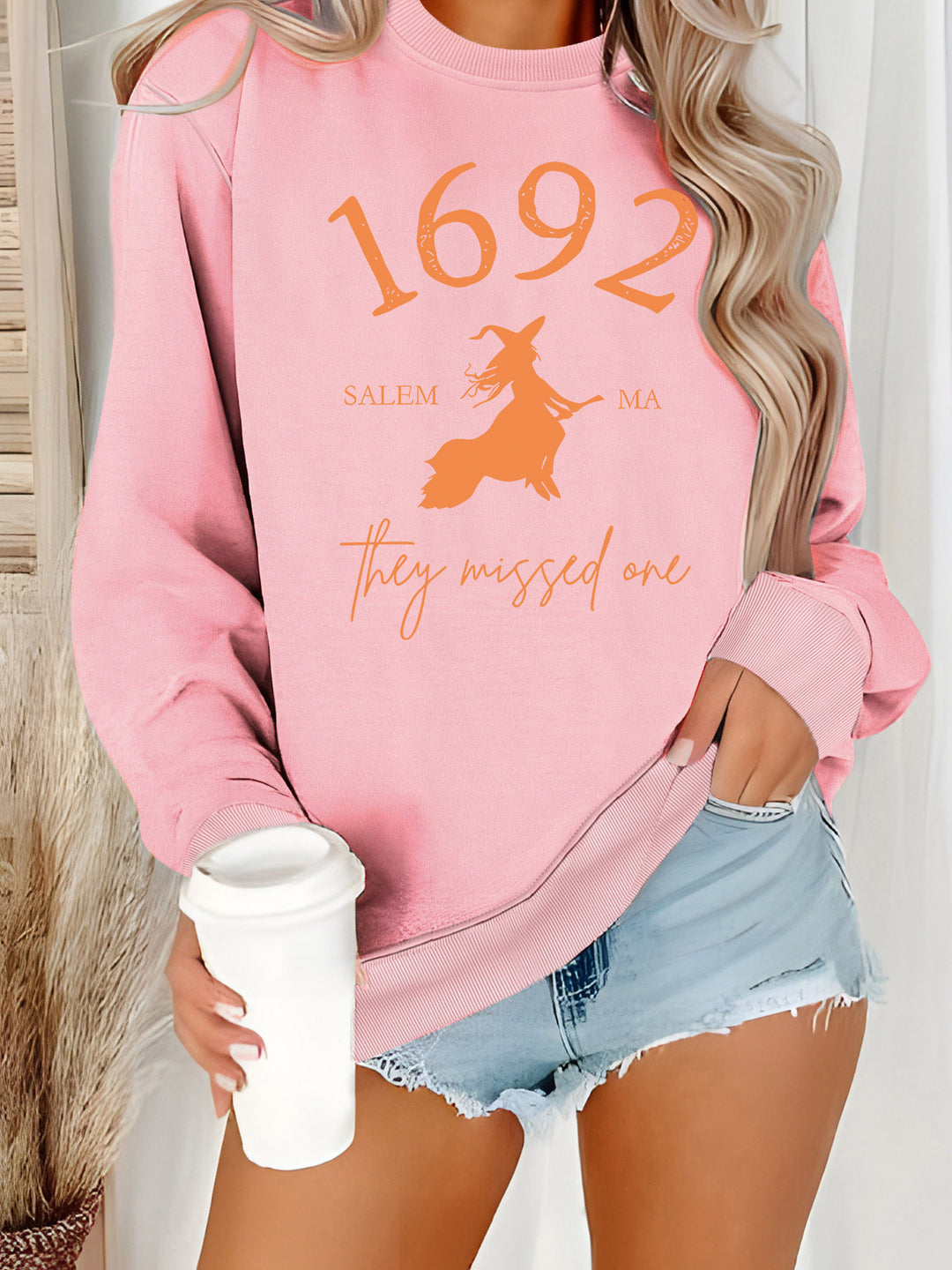 Damen Sweatshirt mit kreativem Witch-Motiv und gemütlichem Schnitt Drune