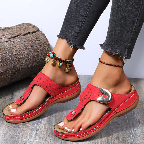Damen Bequeme Zehentrenner-Sandalen mit verstellbarem Riemen und gepolsterter Sohle Drune