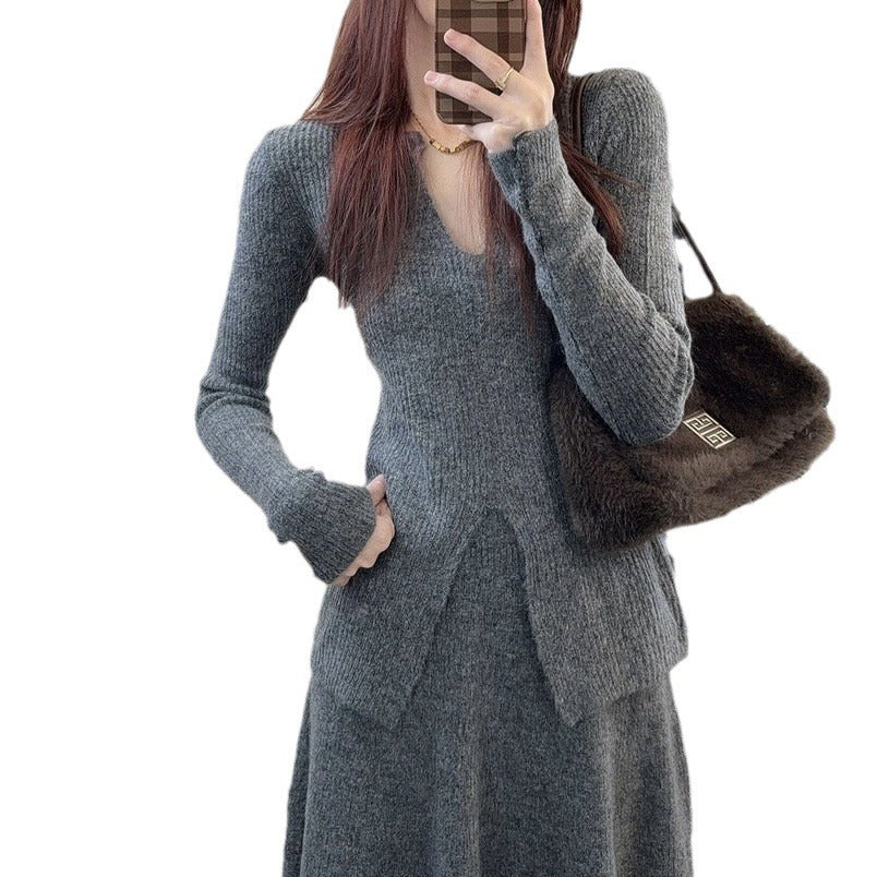 Damen Strickkleid mit elegantem Schlitz und strukturiertem Design Drune