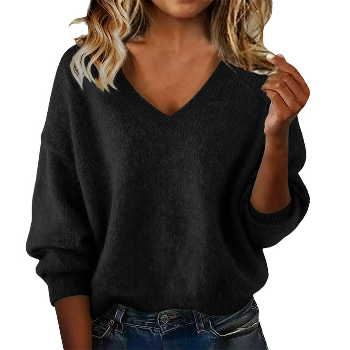 Damen V-Ausschnitt Pullover mit weichem Fluff-Material und oversized Schnitt Drune