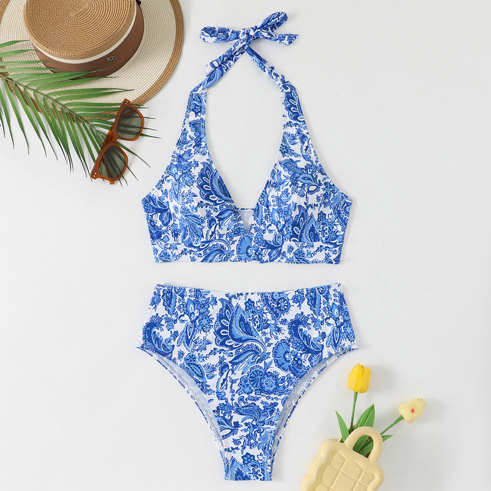 Damen Hochtailliertes Bikini-Set mit floralem Design und verspieltem Halteroberteil Drune