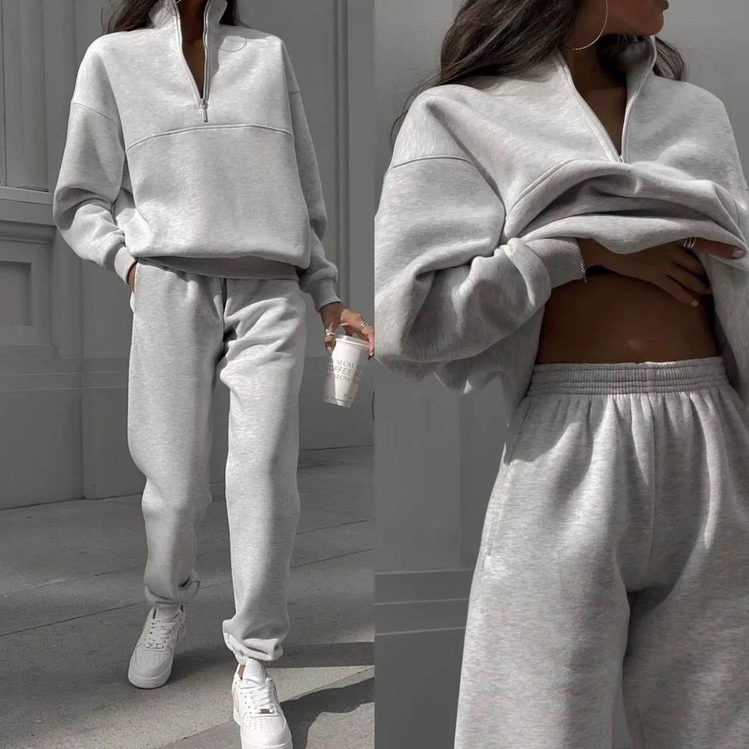 Damen entspannter Oversized Pullover mit halbem Reißverschluss und bequemen Bündchen Drune