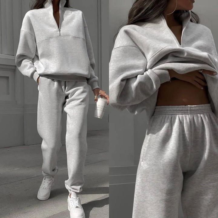 Damen entspannter Oversized Pullover mit halbem Reißverschluss und bequemen Bündchen Drune