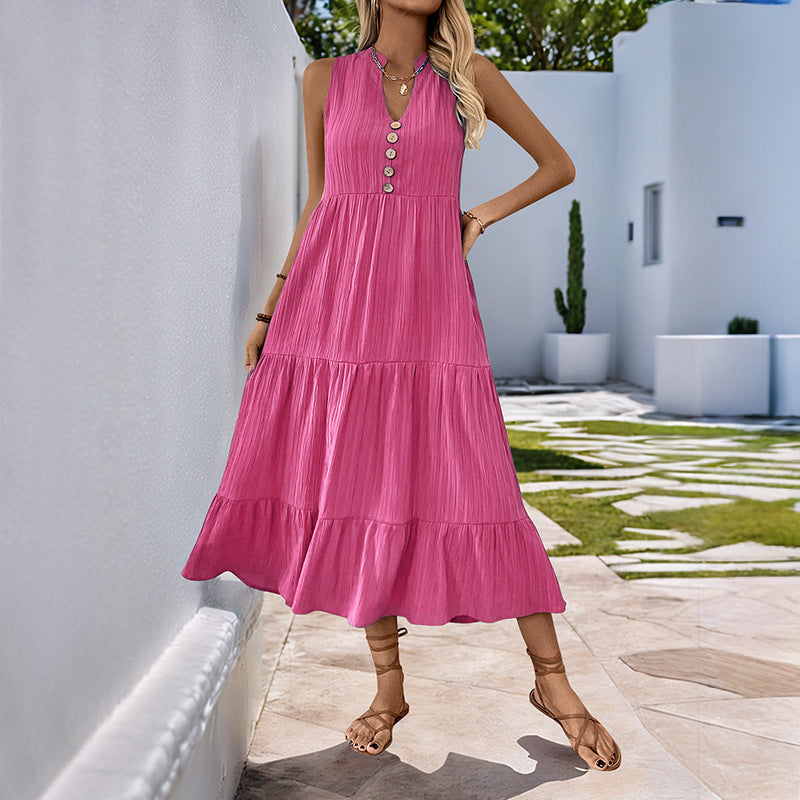 Damen elegantes Maxikleid mit Knopfleiste und lässigem Schnitt Drune