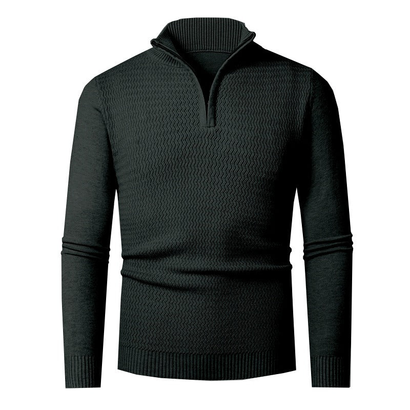 Herren nan Feinstrick-Halbzip-Pullover mit strukturierter Wellenoptik und Stehkragen Drune