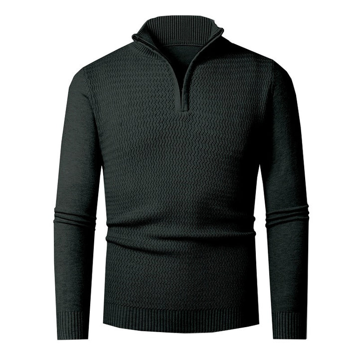 Herren nan Feinstrick-Halbzip-Pullover mit strukturierter Wellenoptik und Stehkragen Drune