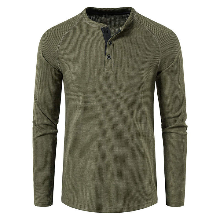 Herren nan strukturiertes Henley-Langarmshirt mit Waffelstruktur, Halbknopfleiste und Raglanärmeln Drune