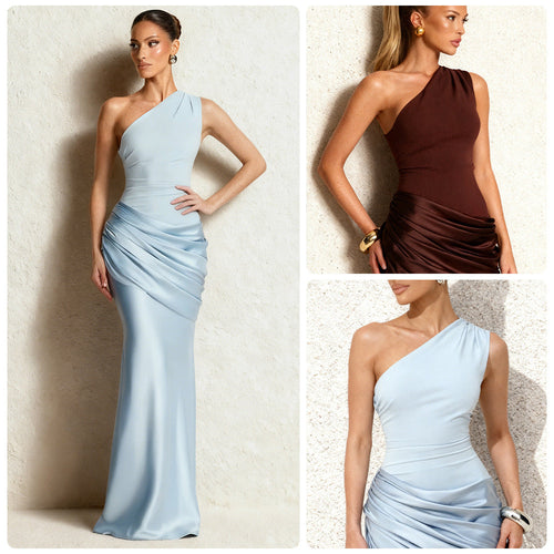 Damen Elegantes asymmetrisches Abendkleid mit fließendem Satin und raffiniertem Drapierungsdetail Drune