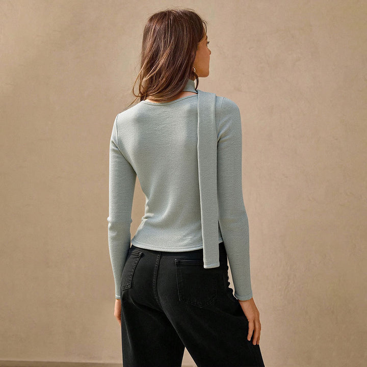 Damen Langarmshirt mit knöpfbarem V-Ausschnitt und modischem Schlaufen-Detail Drune