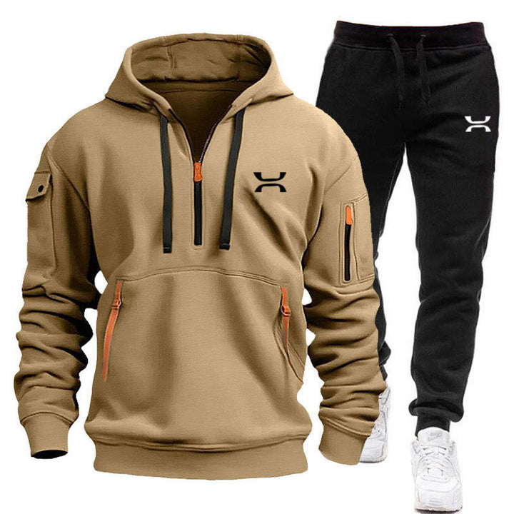Drune Herren Hoodie-Trainingsanzug mit Reißverschlusstaschen