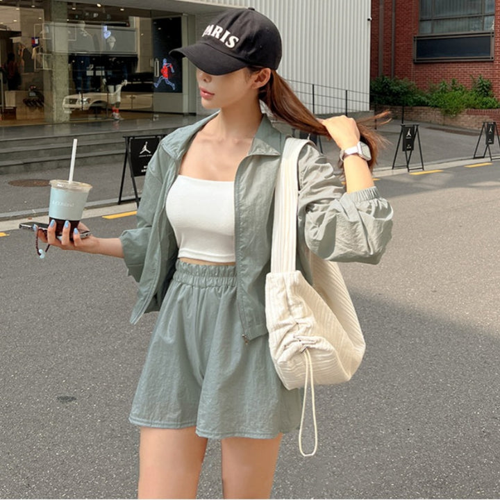 Damen leichte Sportjacke und Shorts-Set Drune