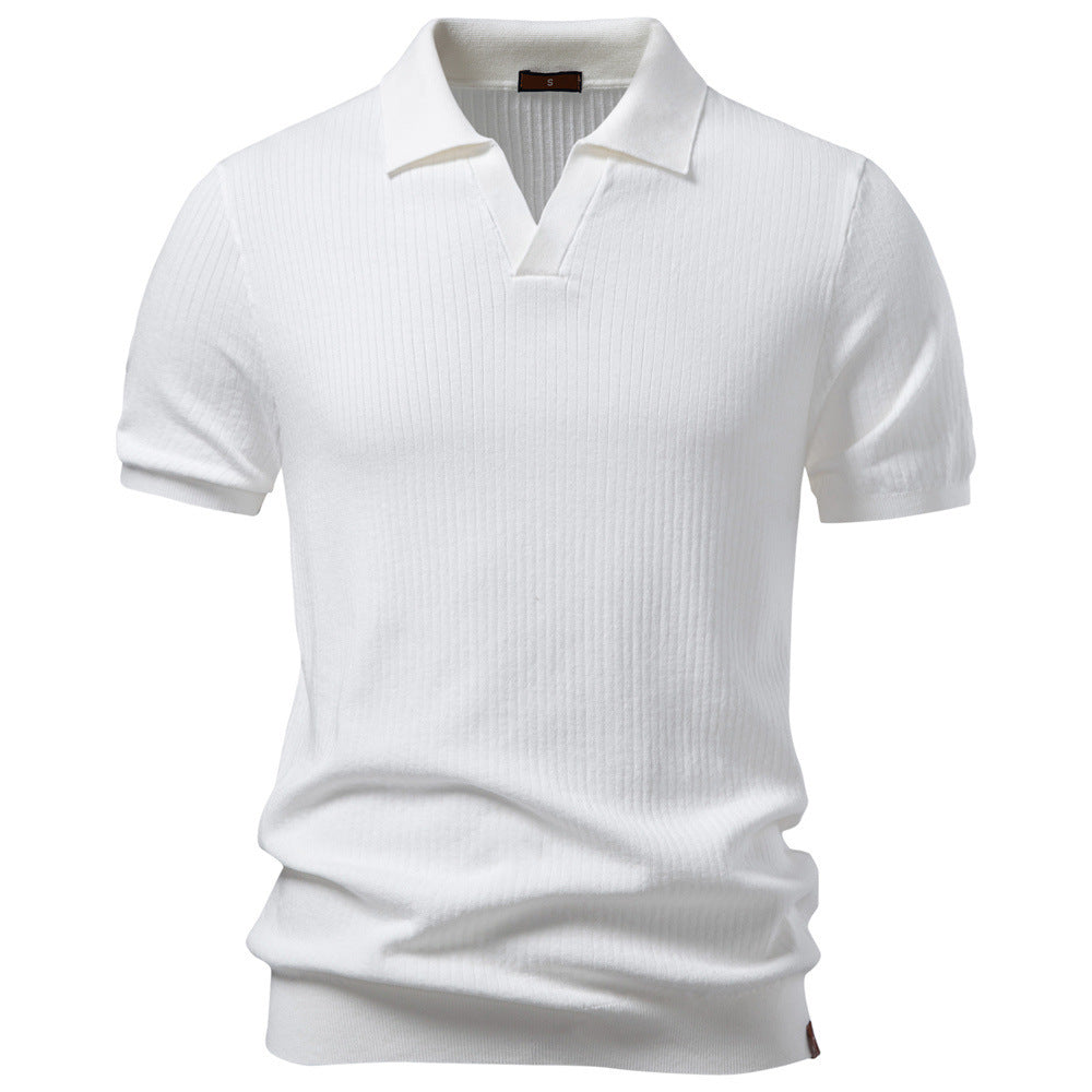 Herren nan fein geripptes Kurzarm-Poloshirt mit offenem Kentkragen Drune