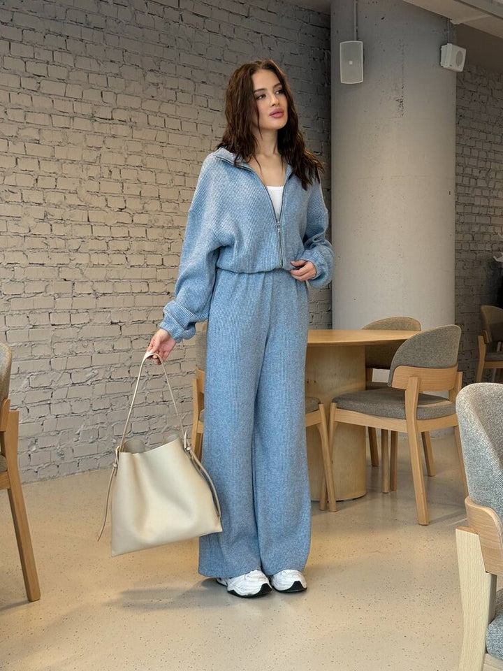Damen lässiger Jumpsuit mit durchgehendem Reißverschluss und weitem Bein Drune