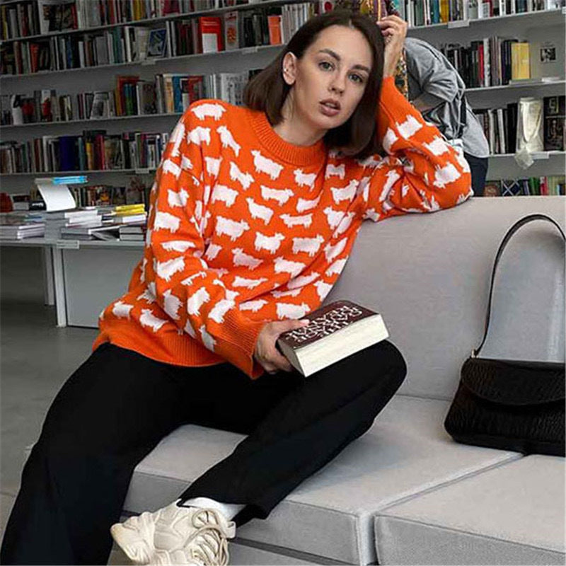 Damen Strickpullover mit originellem Schafdesign Drune