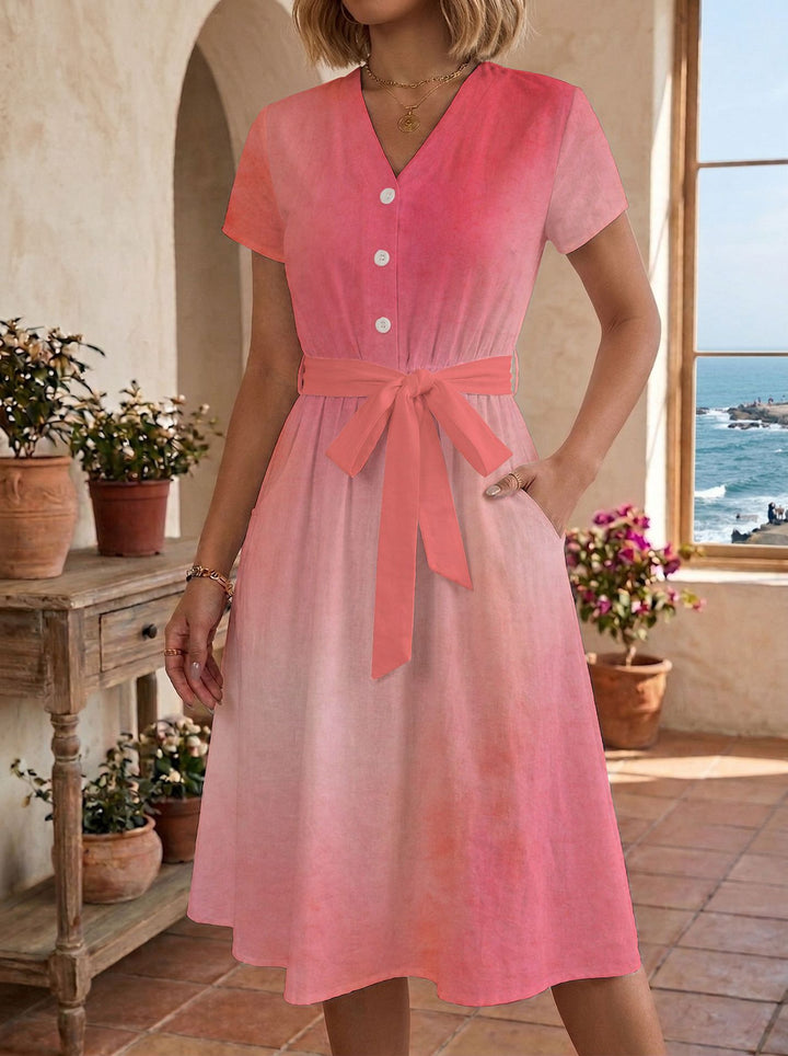 Damen Sommerliches Kleid mit taillierbarem Bindegürtel und floralem Muster Drune